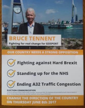 A leaflet for Lib Dem candidate Bruce Tennent in Gosport has led to fury from a resident PPP-170524-134734001