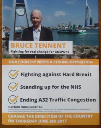 A leaflet for Lib Dem candidate Bruce Tennent in Gosport has led to fury from a resident PPP-170524-134734001