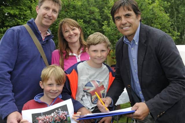 Wales football manager Chris Coleman opens the  church fete at Newtown near Wickham. From left: (left to right), Oliver Bowen-Thomas and wife Penny, with children James (six), and Edward (11) and Chris       Picture: Ian Hargreaves  (170624-1)
