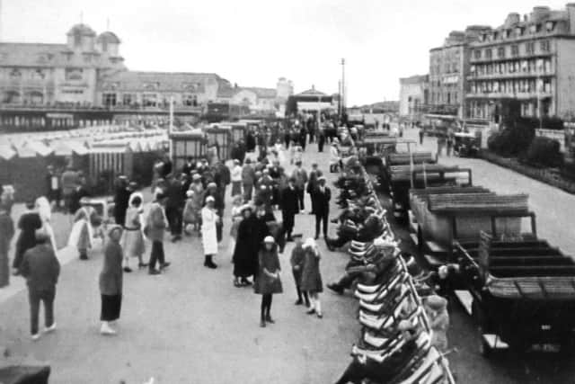 Marvellous days from the past with deck chairs, charabancs and beach tents along South Parade.