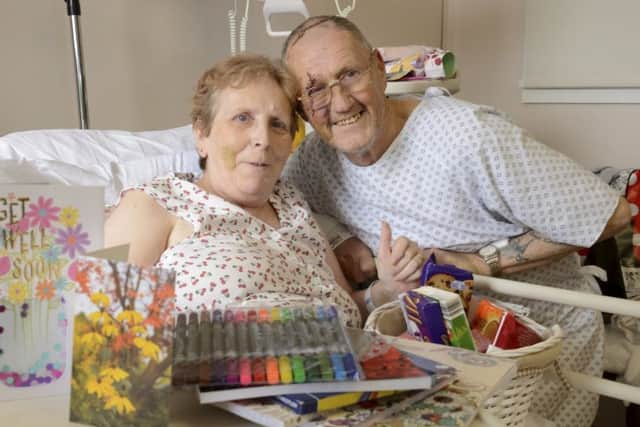 Lynne and Trevor Stallard from Gosport, have been overwhelmed by local visitors,gifts and cards after their car crash in Scotland.Picture: Gary Anthony / Scottish Provincial Press