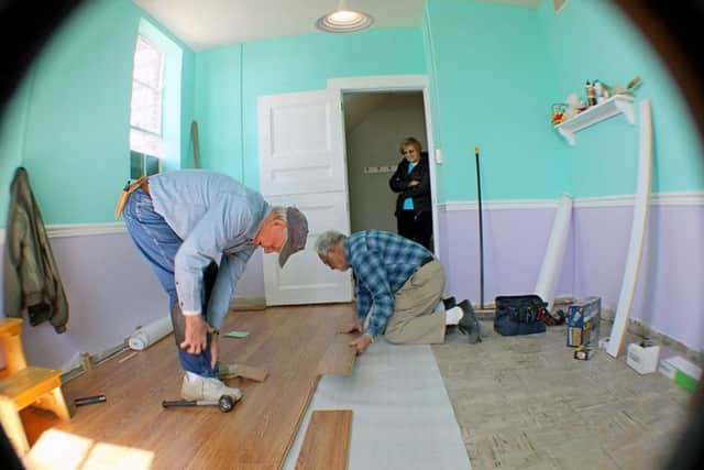 Laminate flooring (WikiMedia: labeled for reuse): Our first child decided to enter the world on the day we had laminate flooring fitted
