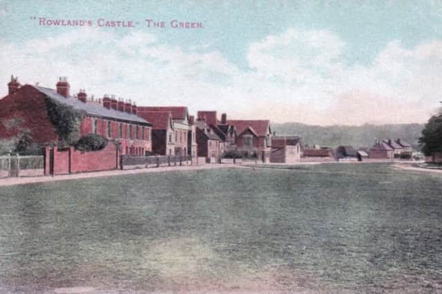 The Green at Rowlands Castle long before traffic. There was a pathway through the grass in those days. (Barry Cox collection).