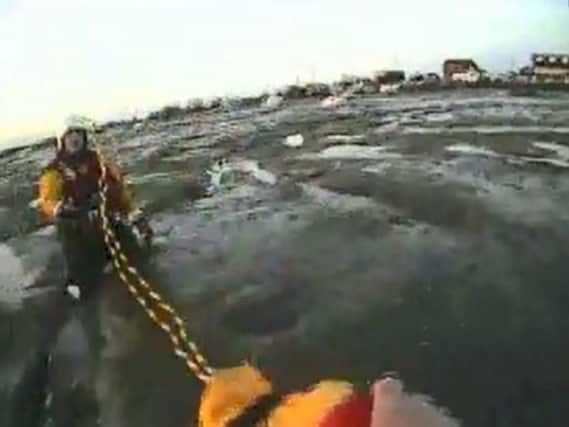 A screenshot from the RNLI mudflats rescue video