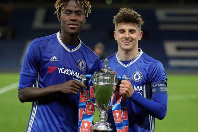 Portsmouth-born Mason Mount, right, shows off the FA Youth Cup with team-mate Trevoh Chalobah