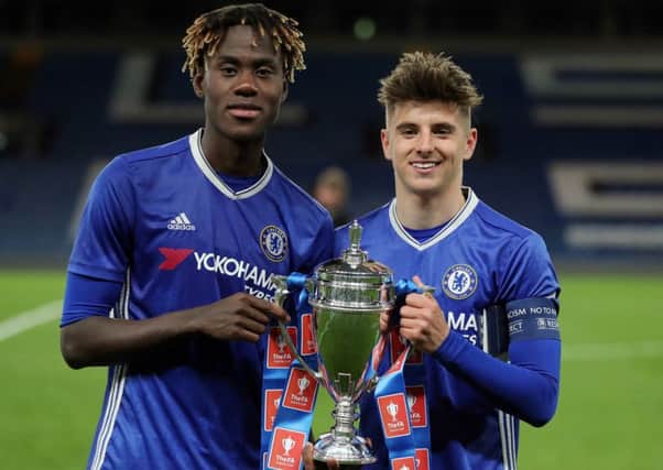 Portsmouth-born Mason Mount, right, shows off the FA Youth Cup with team-mate Trevoh Chalobah