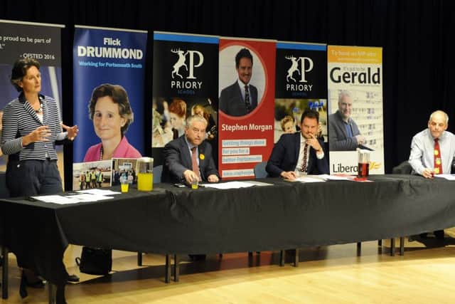 The four candidates for the Portsmouth South, from left, Flick Drummond (Conservative), Gerald Vernon-Jackson (Liberal Democrat), Stephen Morgan (Labour) and Kevan Chippindall-Higgin (UKIP)
Picture: Malcolm Wells (170605-5834)
