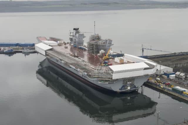 The aircraft carrier HMS Queen Elizabeth under construction at Rosyth Dockyard, Scotland