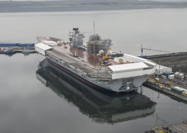 The aircraft carrier HMS Queen Elizabeth under construction at Rosyth Dockyard, Scotland
