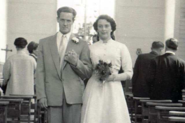 Stanley and Anne's wedding day at Garrison Church, Gosport, June 1957