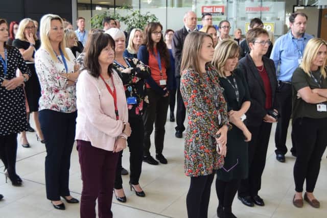 Workers at 1000 Lakeside marking the minute's silence for the victim's of the weekend's terror attack in London