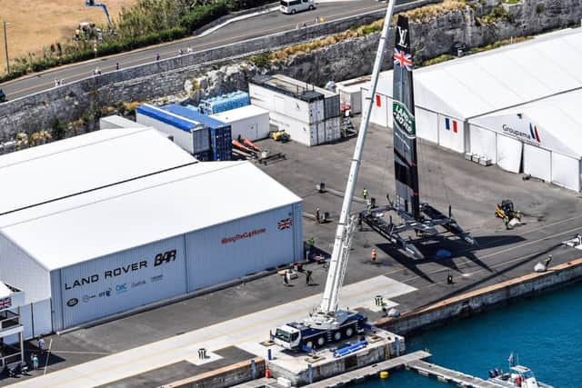The Land Rover BAR crane is out so they can repair the damage for racing tomorrow