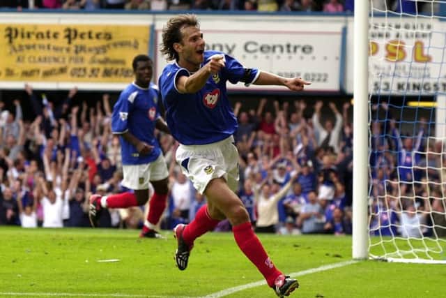 Patrik Berger scores the winner against Aston Villa on the opening day of the 2003-04 season Picture: Jonathan Brady