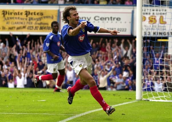 Patrik Berger scores the winner against Aston Villa on the opening day of the 2003-04 season Picture: Jonathan Brady