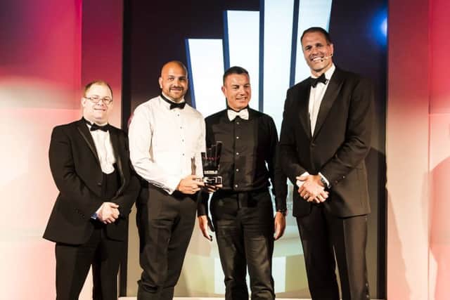 From left, Mark Fermor, Aaron Brown, Darren Ridge and former England rugby player Martin Bayfield