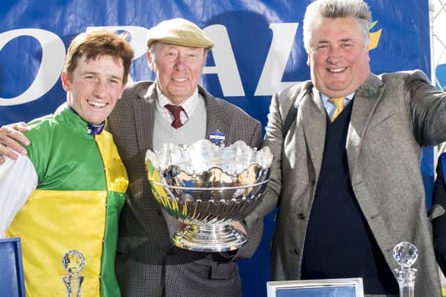 Sam Twiston-Davies, left, and Paul Nicholls, right, saddled Black Corton to victory at Fontwell. Picture: Craig Watson/ PA Images