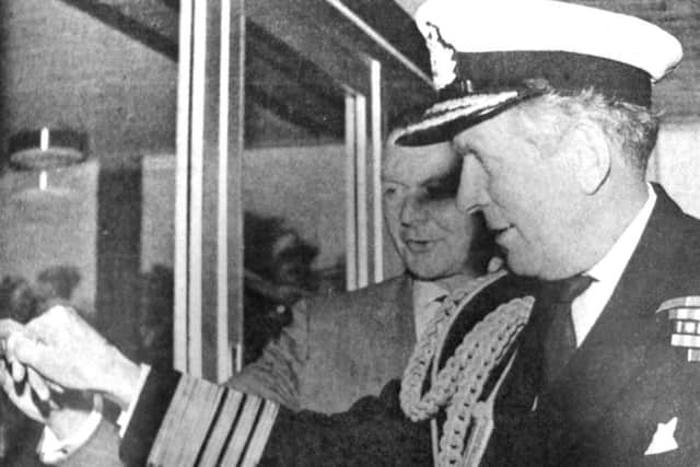 Admiral Law, left, turning the key to open the Cunningham Building (4028-1)