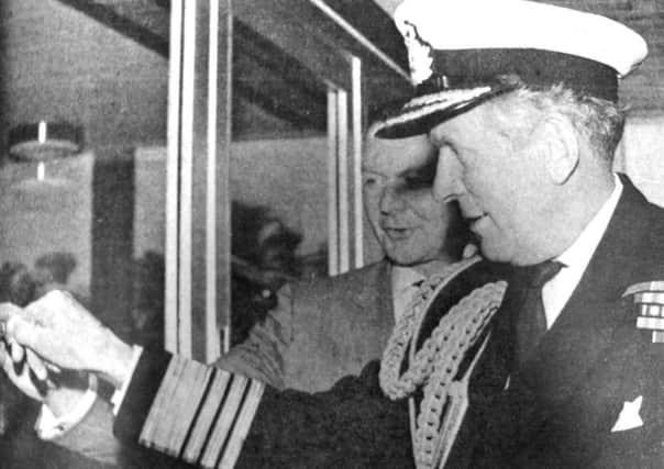 Admiral Law, left, turning the key to open the Cunningham Building (4028-1)