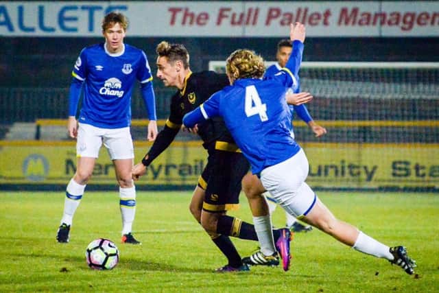 Brandon Haunstrup in action for the reserves against Everton last season Picture: Colin Farmery