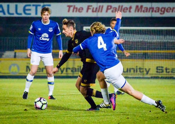 Brandon Haunstrup in action for the reserves against Everton last season Picture: Colin Farmery