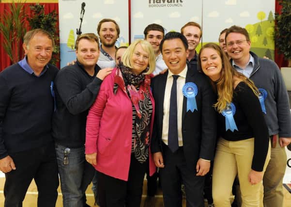 Alan Mak and Conservative supporters at Havant in the early hours of yesterday morning
Picture: Malcolm Wells (170608-9166)