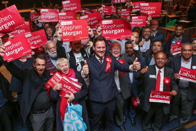 New Portsmouth South MP Stephen Morgan celebrates with Labour supporters at Portsmouth GuildhallPicture: Habibur Rahman