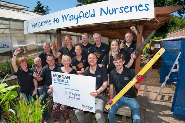 Mayfield Nurseries, in Weston Lane, Southampton.
Pictured: The Morgan Sindall team, with, holding the sign, Rachel Hampton (Head of Mayfield Nurseries) and Morgan Sindall's Area Manager Tim Elliott