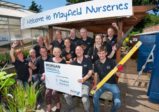 Mayfield Nurseries, in Weston Lane, Southampton.
Pictured: The Morgan Sindall team, with, holding the sign, Rachel Hampton (Head of Mayfield Nurseries) and Morgan Sindall's Area Manager Tim Elliott