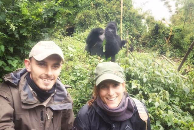 Angie with boyfriend Lo, whom she plans to marry... and a silverback gorilla!