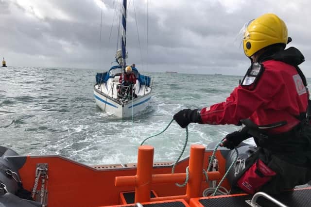 Gosport and Fareham Inshore Rescue Service (Gafirs) tow a boat that got stuck while sailing from France to Portsmouth on Saturday.