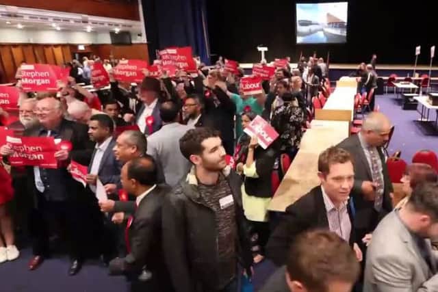 Labour supporters celebrate Stephen Morgan's win in Portsmouth South