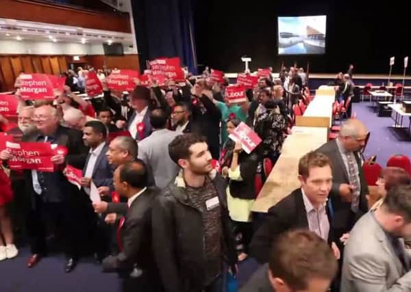 Labour supporters celebrate Stephen Morgan's win in Portsmouth South