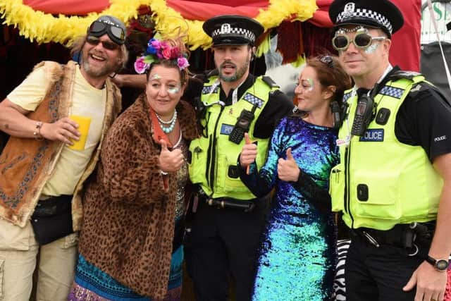 Police with revellers at the Isle of Wight Festival 2017. Picture: @FestivalCop