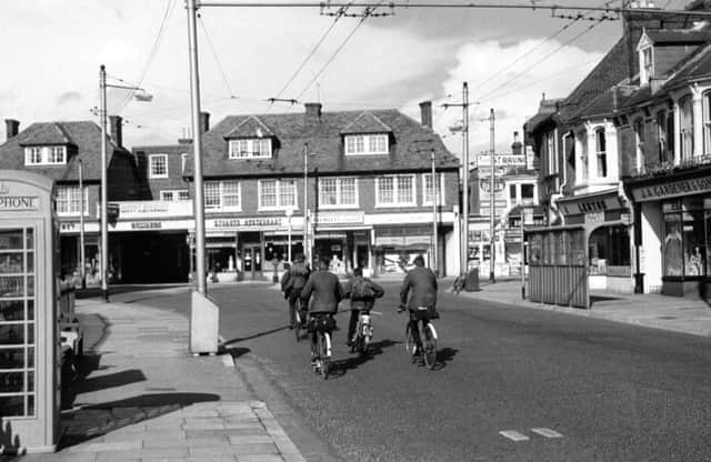 The junction of Festing and Albert roads, Southsea, in a picture taken during or before 1963 because of the trolleybus wires, but where is the Odeon cinema?