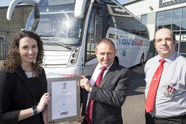 MoD Regional Employer Engagement Director Ella Robinson with Tony Lawman, Lucketts Managing Director and Simon Clayton, a driver with NEx/Lucketts
Picture: Robin Jones/The Digital South Ltd