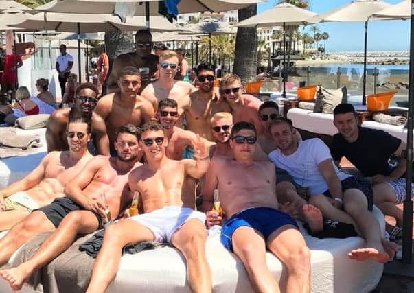 Pompey players relax in Marbella. Picture: Kal Naismith/ Instagram