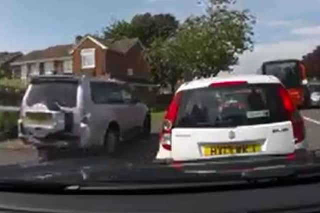 Dashcam footage of the vehicle mounting the pavement near Peel Common Junior School (credit: Terry Williams)