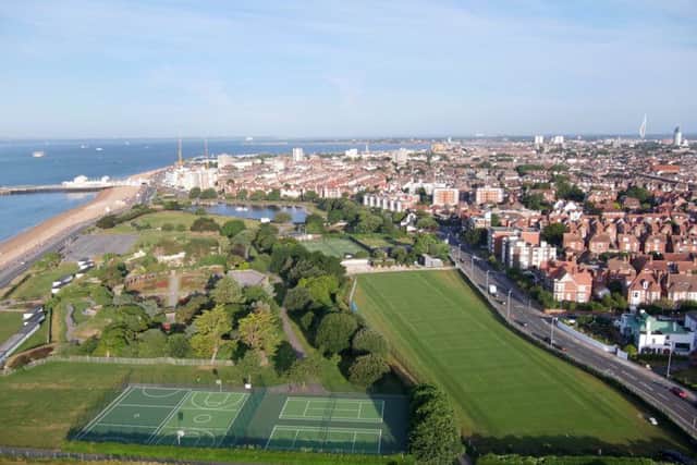 An aerial view of the newly-renovated grass courts at Canoe Lake, Southsea