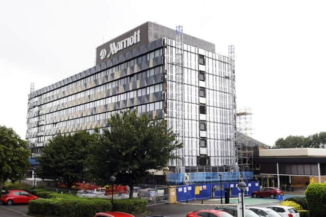 The Marriott Hotel with its new cladding