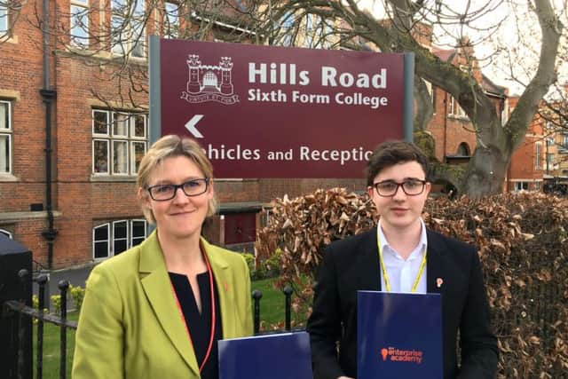 Jo Trump, Principal at Hills Road Sixth Form College, with Hayden Taylor, Managing Director at Unloc