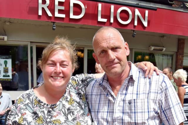 Christopher Young with landlady of The Red Lion Claire Wallace