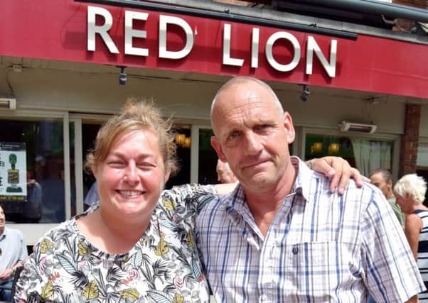 Christopher Young with landlady of The Red Lion Claire Wallace