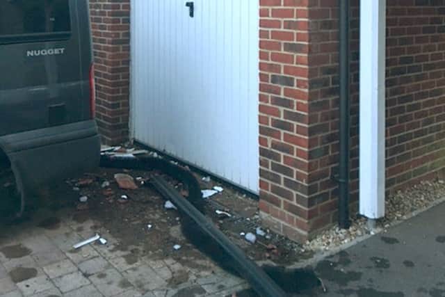 The falling ball of ice left Daniel's drainpipe in tatters. Picture: Daniel Wells