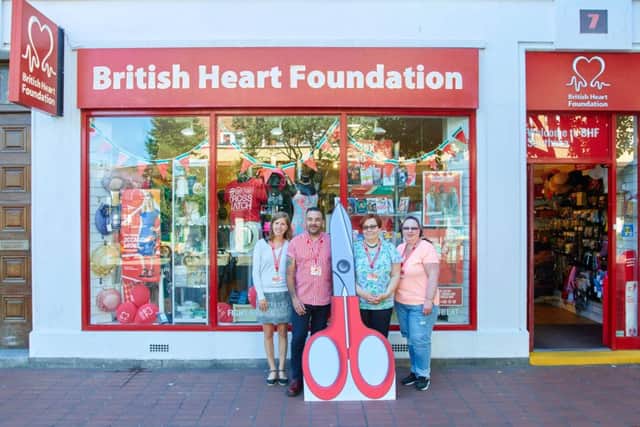 Staff at British Heart Foundation, Southsea, help launch The Big Stitch campaign