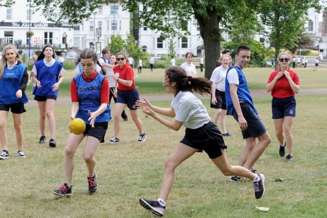 Head girl Isabelle Busby catching the ball.Picture: Sarah Standing (170794-9551)