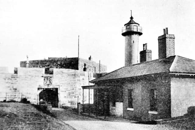 The entrance to Southsea Castle a century ago with the long gone lightkeepers/gatekeepers cottage.