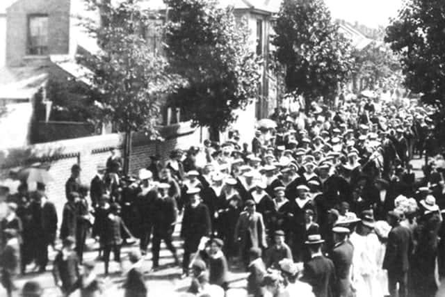 French sailors marching through a Portsmouth street. Can anyone put a name to it? 							                           Picture: Barry Cox Collection