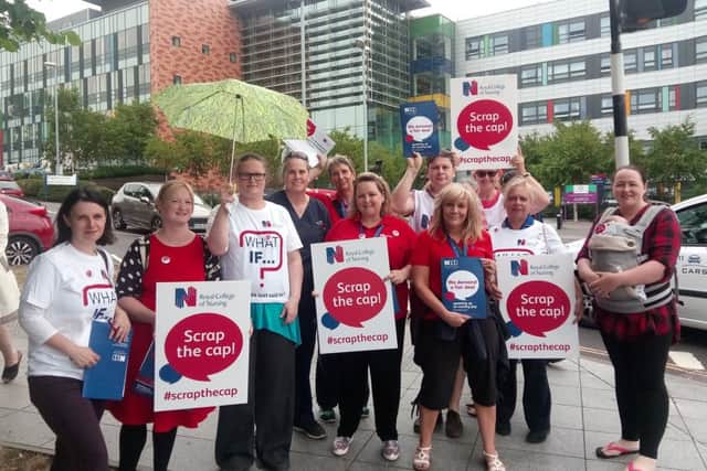 Members from the Royal College of Nursing held a protest at Queen Alexandra Hospital, in Cosham, about the pay cap for nurses.Picture Ellie Pilmoor