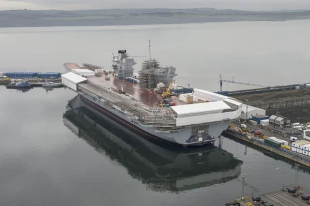 The aircraft carrier HMS Queen Elizabeth under construction at Rosyth Dockyard, Scotland.

 Picture by Andrew Linnett/MoD