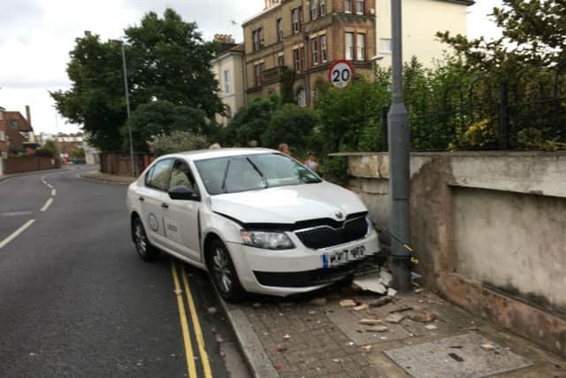 Uber taxi crashed into a wall at the junction of St Simons Road and Waverely Road, in Southsea.